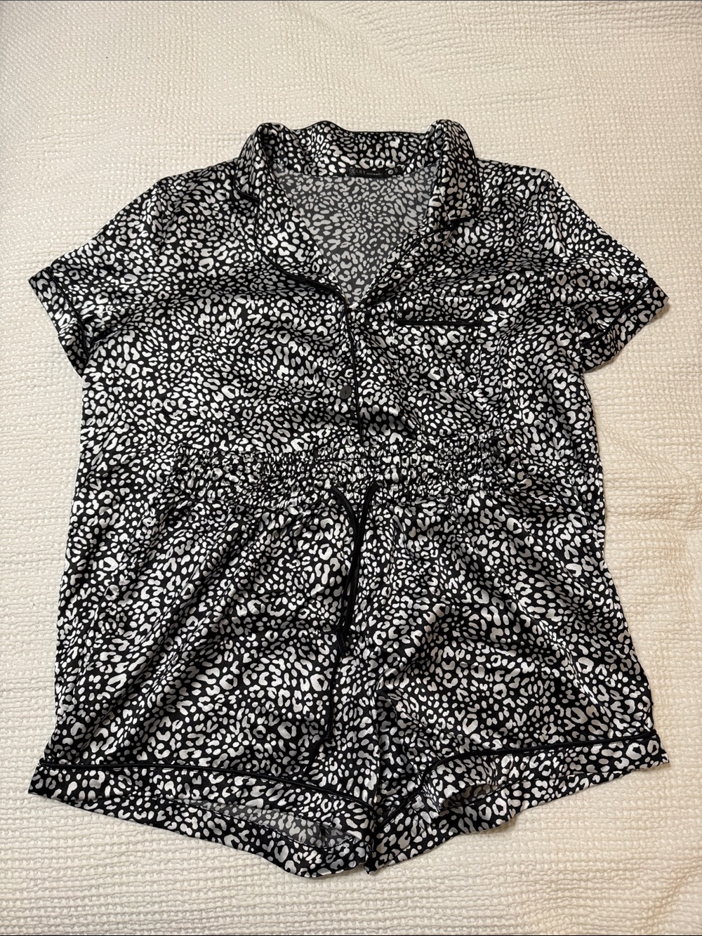 Women's Black & White Leopard Short Pajama Set